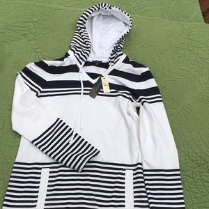 Talbots Black and white striped Hooded Pullover